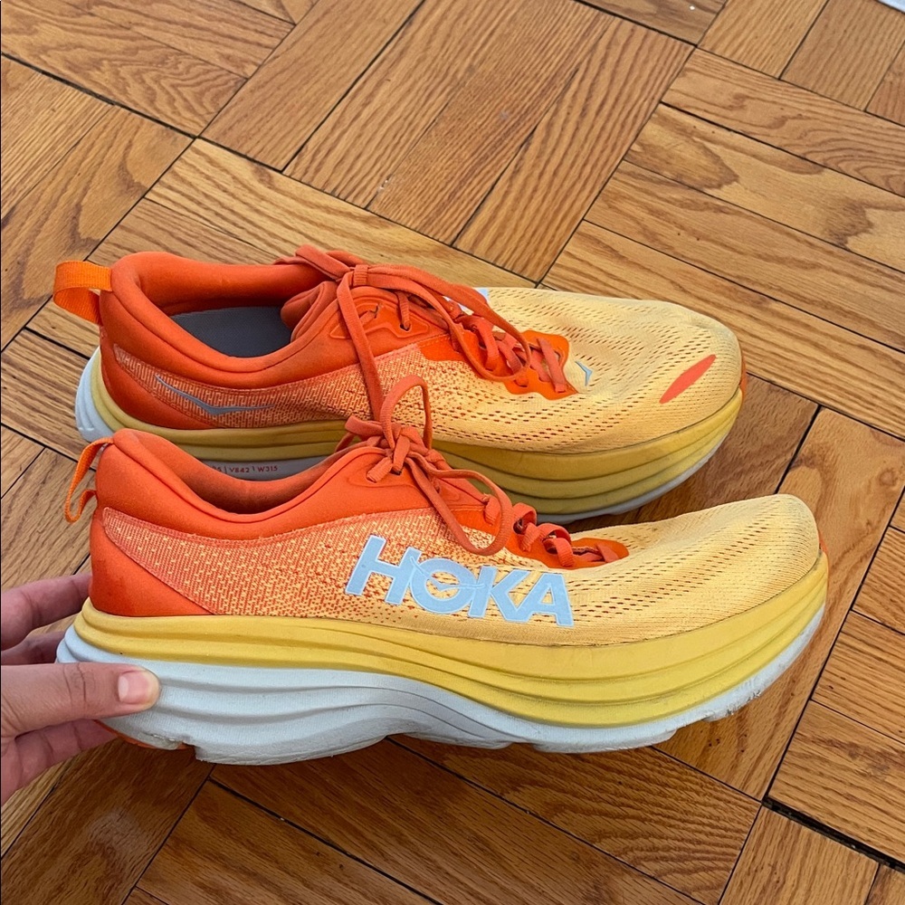 Hoka Men’s Bondi 8 Orange and Yellow Sneakers